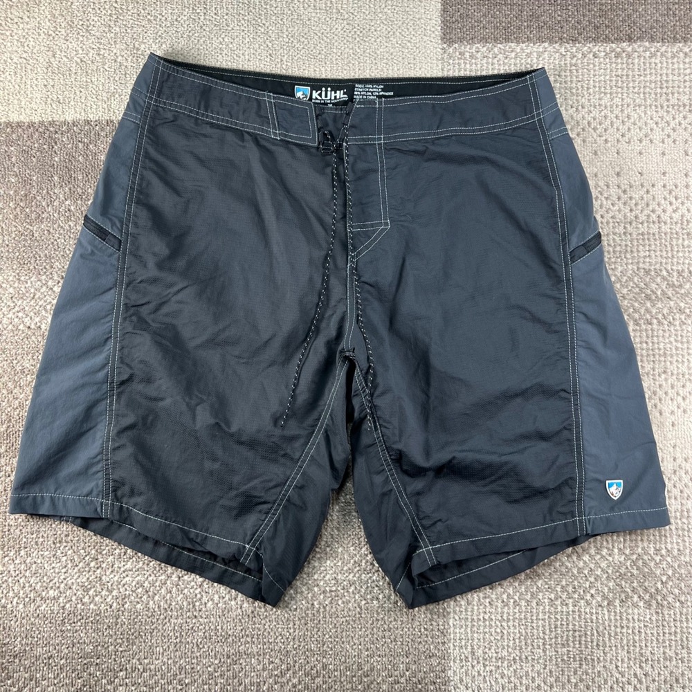 Kuhl Mens Mutiny Board Shorts Size 36 Gray Black Performance Swim Trunks